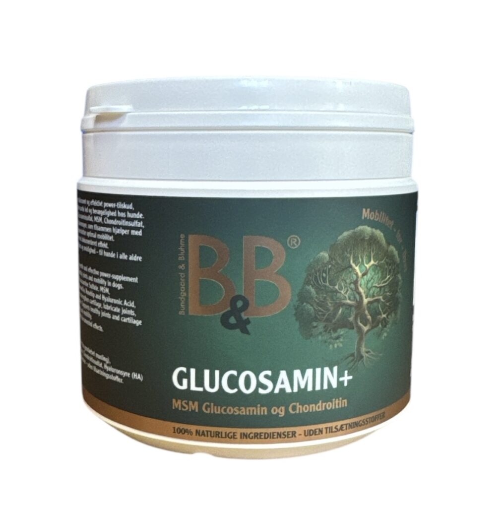 Glucosaminsulfat, MSM, Chondroitinsulfat, Boswellia, Hyben og Hyaluronsyre,